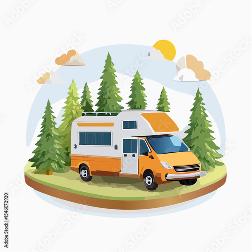 Camper in Nature Comic Style