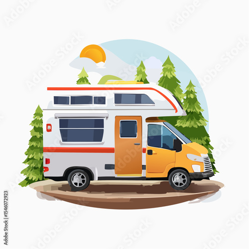 Camper in Nature Comic Style