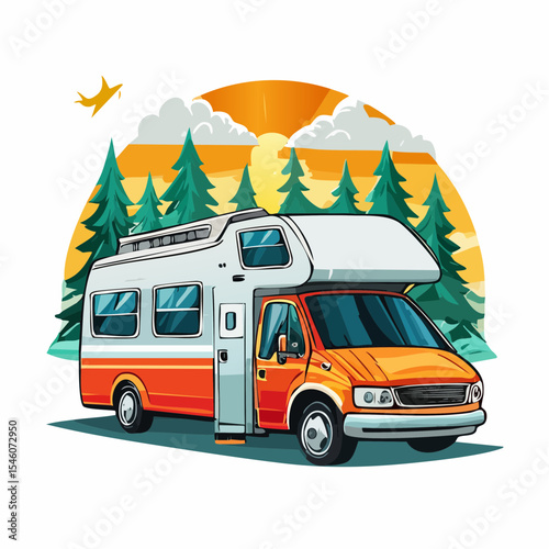 Camper in Nature Comic Style