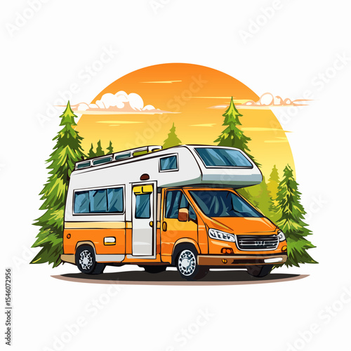 Camper in Nature Comic Style