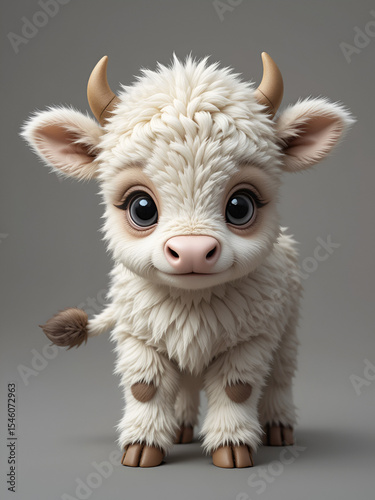 Adorable Fluffy Baby Cow with a Tiny Tail Isolated.