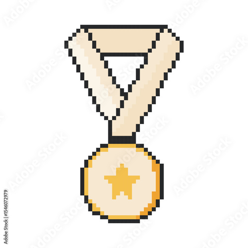Medal icon. Pixel art object in 8 bit style. Retro 80s,90s video game graphics.
