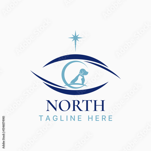 Logo design graphic concept creative premium vector stock image top sell art eyeball vision with cat and dog pet animal lens optic view clinic medical