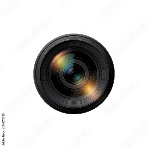 Close-up of a camera lens with reflections highlighting its polished surface and intricate details during daytime