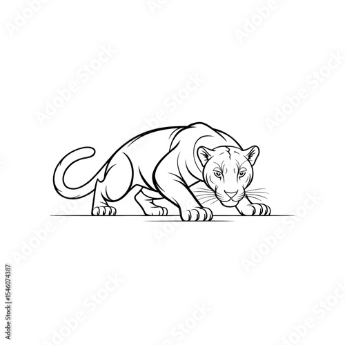 Stylized outline of a lioness in a stalking position on a smooth surface