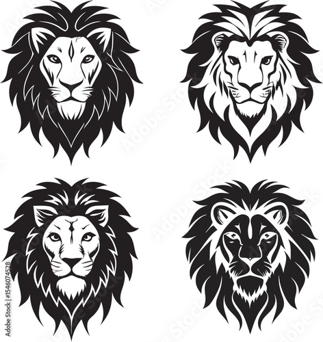 A collection of majestic stylized lion illustrations, depicting the regal animal in poses, showcasing its powerful and iconic features