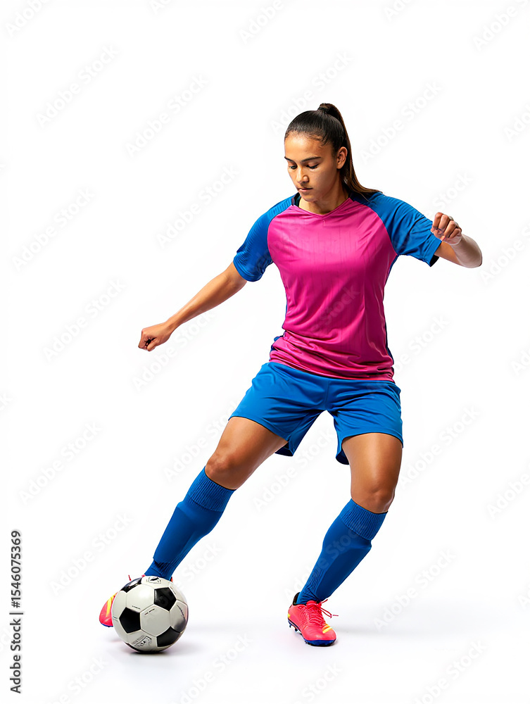 Obraz premium Soccer Player Controlling Ball-Control Action on White Background