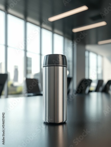 ultra quality image of Thermos mockup on office table