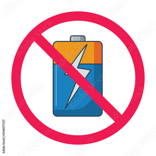 No battery sign, forbidden battery sign, battery not allowed symbol, battery prohibition symbol, no charging battery icon
