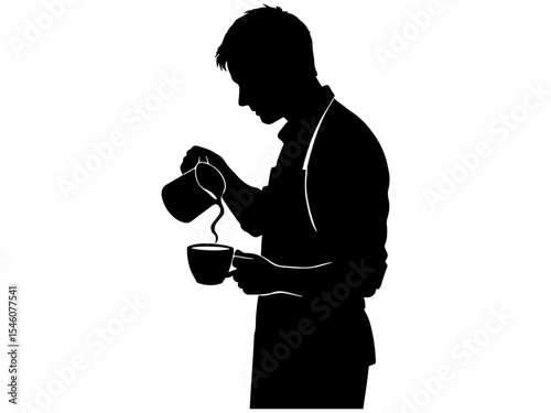 Silhouette of barista pouring coffee into cup: A detailed silhouette of a barista, expertly pouring coffee into a cup, showcasing the artistry and precision of coffee making.