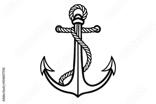 Vintage sea anchor with a rope line art vector illustration