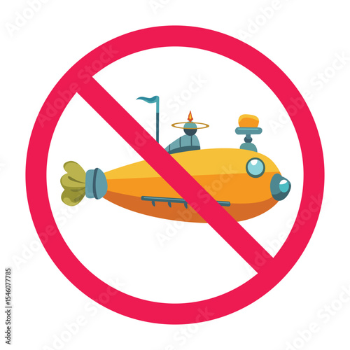 No submarine sign, forbidden submarine icon, submarine not allowed symbol, prohibited submarine area