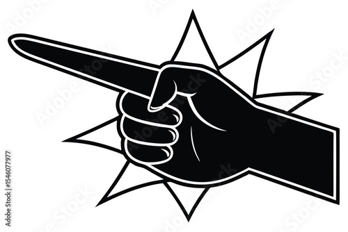 retro pointing hand in black and white line art vector illustration