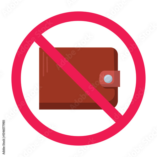 No wallet sign, forbidden wallet sign, no money symbol, no cash wallet vector, red circle with cross