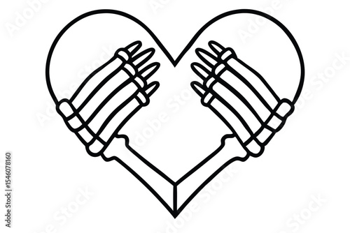 skeleton hand style heart line art vector illustration