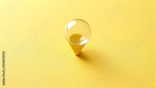 Minimalist Light Bulb Concept with Glass Sphere and Yellow Cone representing Creativity and Innovation on Yellow Background