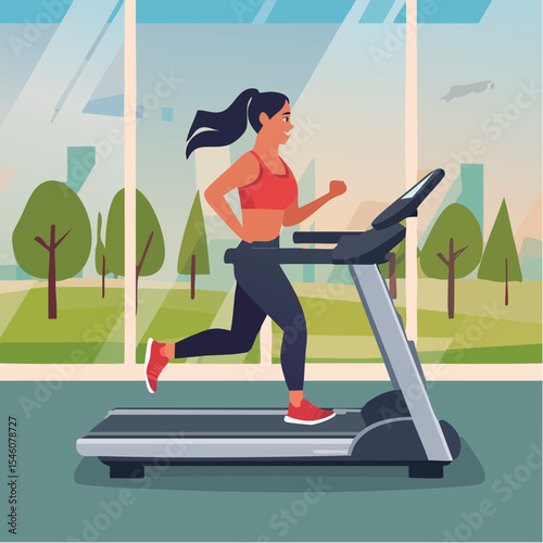 young woman running on a treadmill in a gym