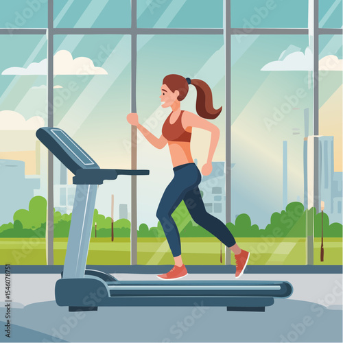 young woman running on a treadmill in a gym