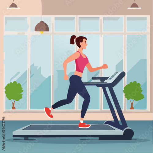 young woman running on a treadmill in a gym