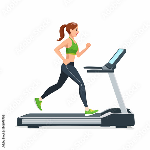 young woman running on a treadmill in a gym