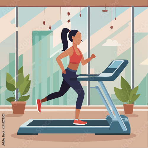 young woman running on a treadmill in a gym