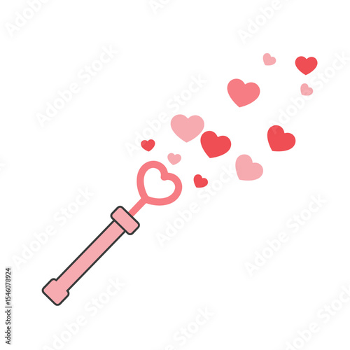 Heart-shaped wand emitting love hearts in playful style  