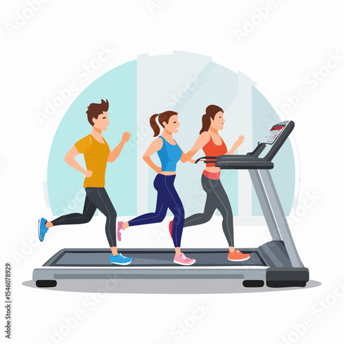 young woman running on a treadmill in a gym