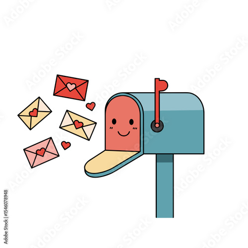 Cute mailbox with love letters floating around in colorful design  
