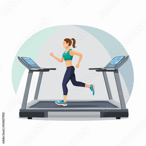 young woman running on a treadmill in a gym