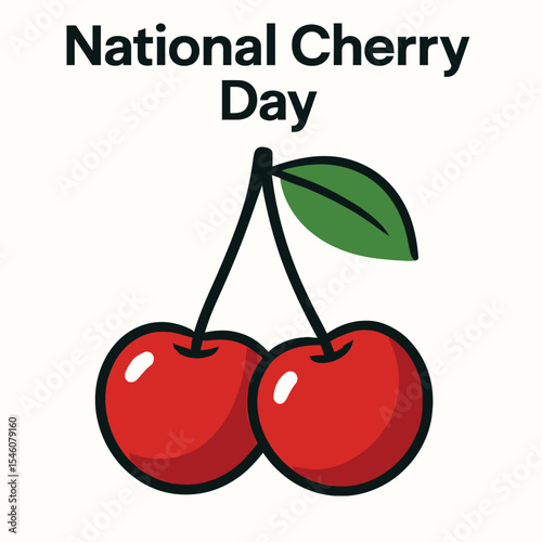 National Cherry Day, cherry vector illustration, pair of cherries icon, red cherry flat design, fruit vector EPS, clean cherry graphic, stylized cherry vector, cherry stem icon, fruit celebration day,