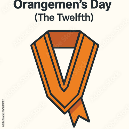 Orangemen’s Day, The Twelfth vector, orange sash illustration, ceremonial ribbon vector, cultural celebration symbol, flat sash design, Protestant tradition day, historical parade icon, EPS clean 