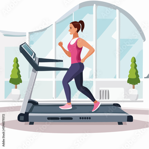 young woman running on a treadmill in a gym