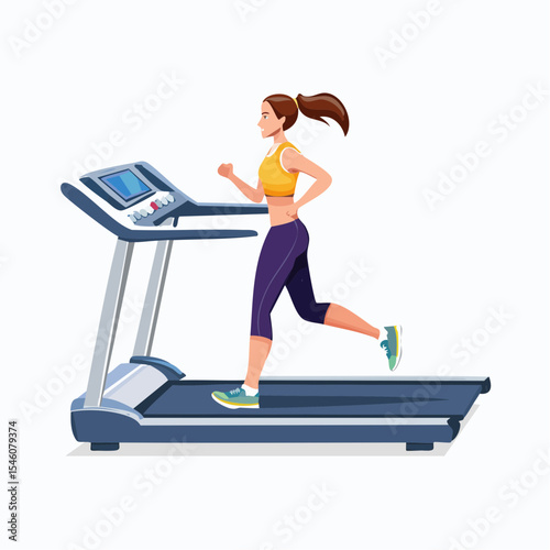 young woman running on a treadmill in a gym