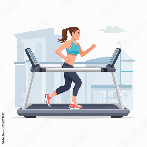 young woman running on a treadmill in a gym