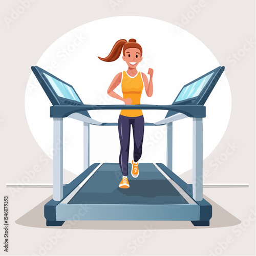 young woman running on a treadmill in a gym