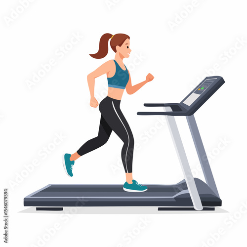 young woman running on a treadmill in a gym