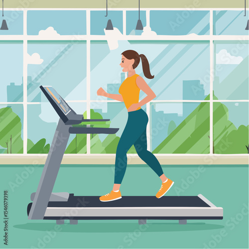 young woman running on a treadmill in a gym