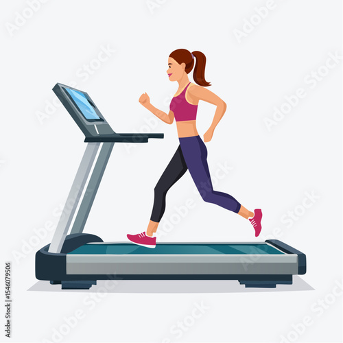 young woman running on a treadmill in a gym