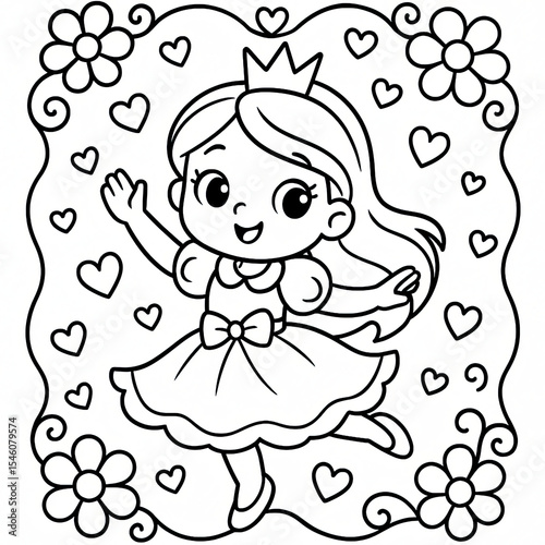 Happy Little Princess in a Floral Frame