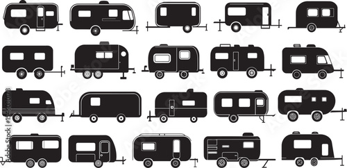 Minimal Trailer Vector Icons – Travel and Transport Set -  RV, Cargo, and Tow Vector Pack