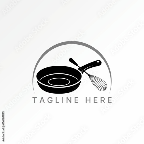 Logo design graphic concept creative premium vector stock image top sell cooking pan and egg beater chef cooking cafe menu shaker food cake bakery tea