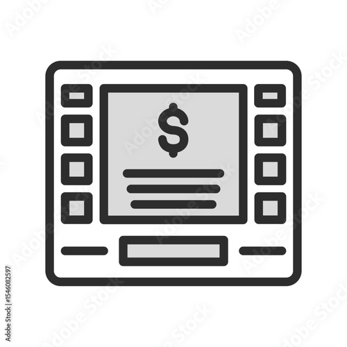 ATM Machine Line Icon: Automated Teller, Cash Withdrawal, Banking Service, Financial Transaction. Editable Vector.