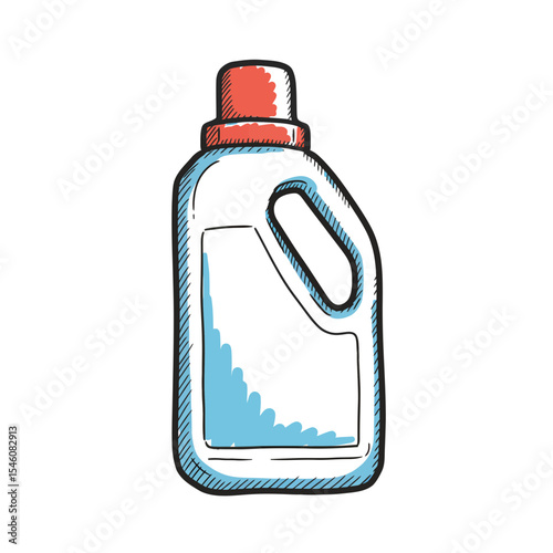 Hand Drawn Illustration of Laundry Detergent Bottle: Cleaning Supplies for Washing Clothes, Laundry Room Essentials and Household Chores Concept