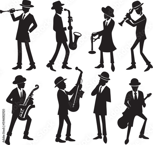 A collection of stylized illustrations depicting musicians playing various instruments, showcasing the joy and diversity of musical performance