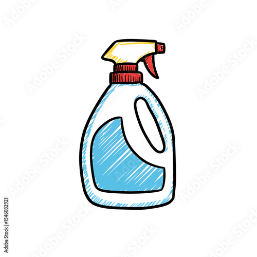 Hand-Drawn Illustration of a Laundry Spray Bottle for Cleaning and Stain Removal in a Home Environment; Ideal for Commercial Use