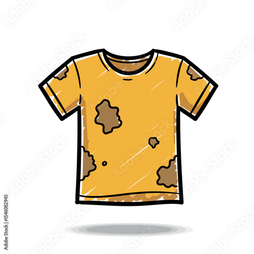 Cartoon Dirty T-Shirt Illustration, Isolated on White. Representing Laundry, Stains, Mess, and Cleaning Needs. Perfect for Advertising or Educational Materials About Hygiene and Care