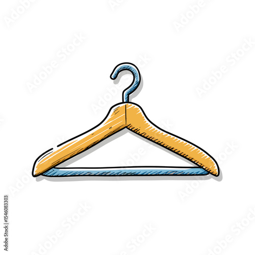 Hand-drawn style illustration of an empty wooden clothes hanger isolated on a white background. Perfect for laundry services, fashion design, or home organization concepts