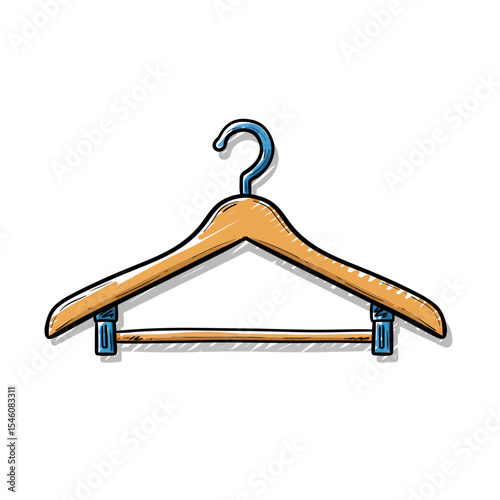 Stylized Wooden Clothes Hanger Illustration, Laundry and Garment Care Concept. Perfect for fashion blogs, clothing stores, or textile design projects. Isolated on white background.