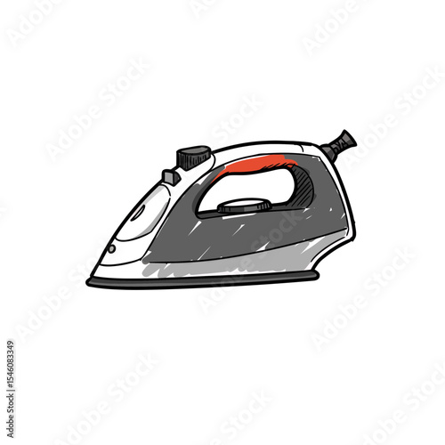 Stylized Iron Illustration for Laundry or Home Appliance Concepts, Hand-Drawn Look, Perfect for DIY Projects and Digital Design Elements, Vector Art