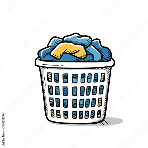 Hand Drawn Laundry Basket Overflowing with Clothes Illustration - A Clean and Fresh Concept for Housekeeping and Domestic Chores Visual Content
